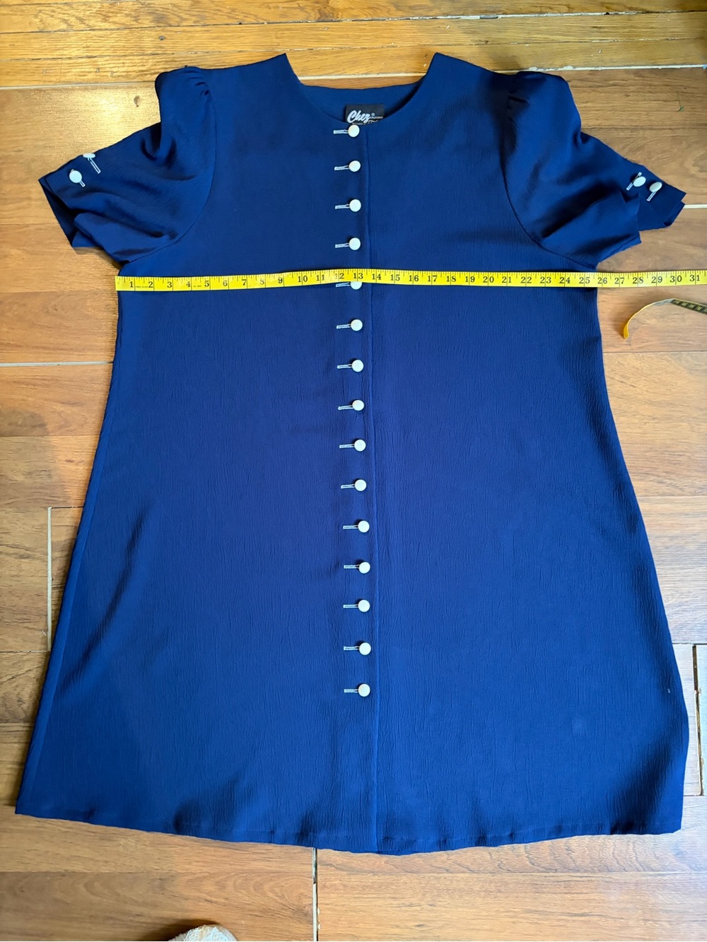 Vtg early 80s Chez California by Tandy navy blue button-front midi shift dress - Picture 4 of 5